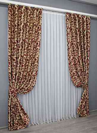 Комплект готових штор VR-Textil Блекаут Вензель № 073ш(А) Бордовий з бежевим 150х270 см 2шт (30-009) Київ