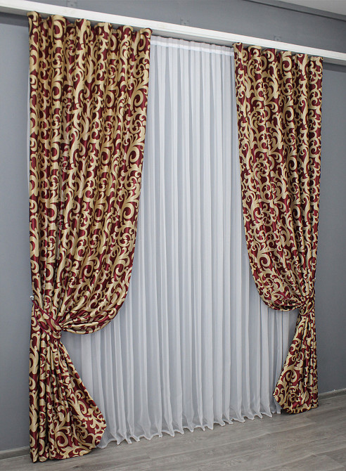 Комплект готових штор VR-Textil Блекаут Вензель № 073ш(А) Бордовий з бежевим 150х270 см 2шт (30-009) Київ - фото 3