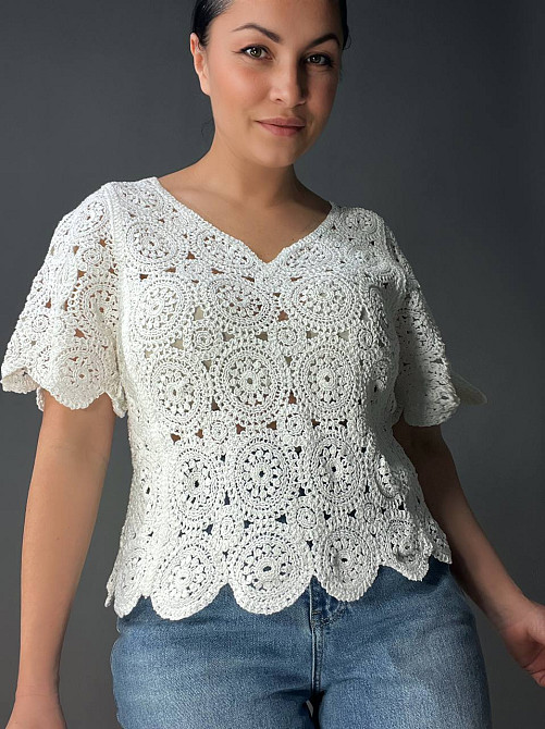 Блузка женская A-N 5303 кружевная вязаная с коротким рукавом, белый, one size Киев - изображение 6