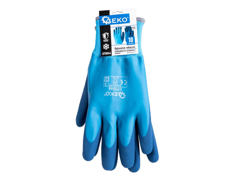 Утеплені зимові Рукавиці робочі "GeKo" водовідпорні бавовняні покриті рифленим латексом, синього кольору, р.10 Киев - изображение 7