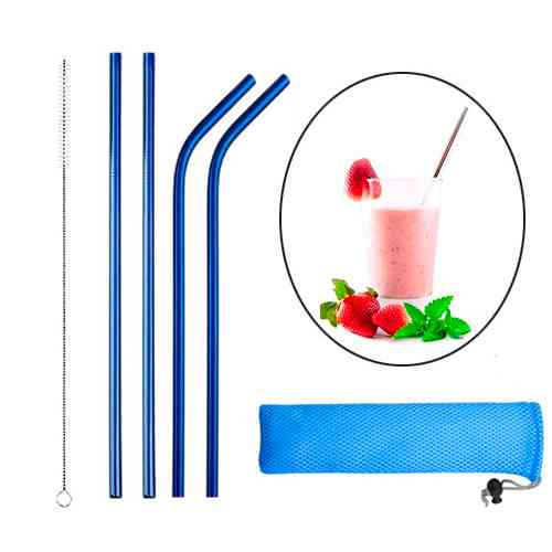 Набір соломинок металевих 4шт, еко трубочки для напоїв, синій Вінниця