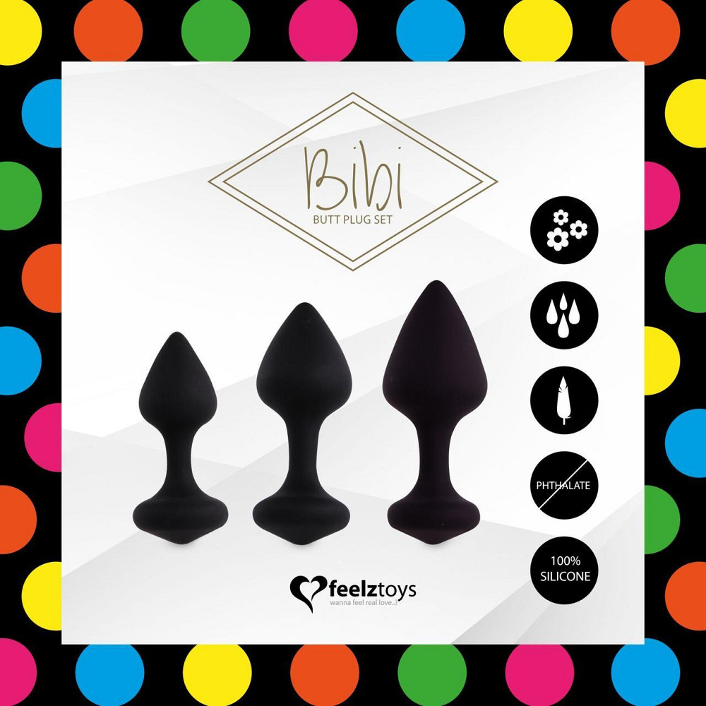 Набор силиконовых анальных пробок FeelzToys - Bibi Butt Plug Set 3 pcs Black Sex Aura Киев - изображение 2