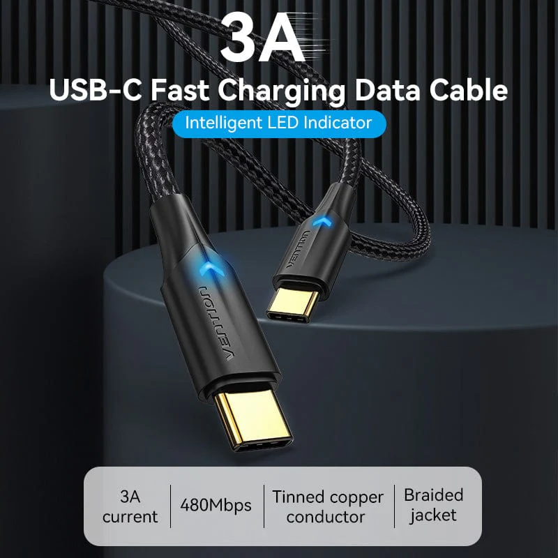Кабель USB C до C 2М з LED підсвіткою чорний Київ - фото 6
