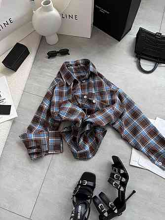 Женская стильная оверсайз рубашка в клетку фланель 100% коттон Синий Одесса