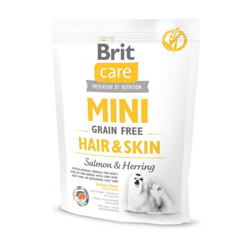 Корм сухий Brit Care Grain Free Mini Hair Skin для собак мніатюрних порід для шкіри та шерсті з лососем та оселедцем 400 г Київ - фото 1
