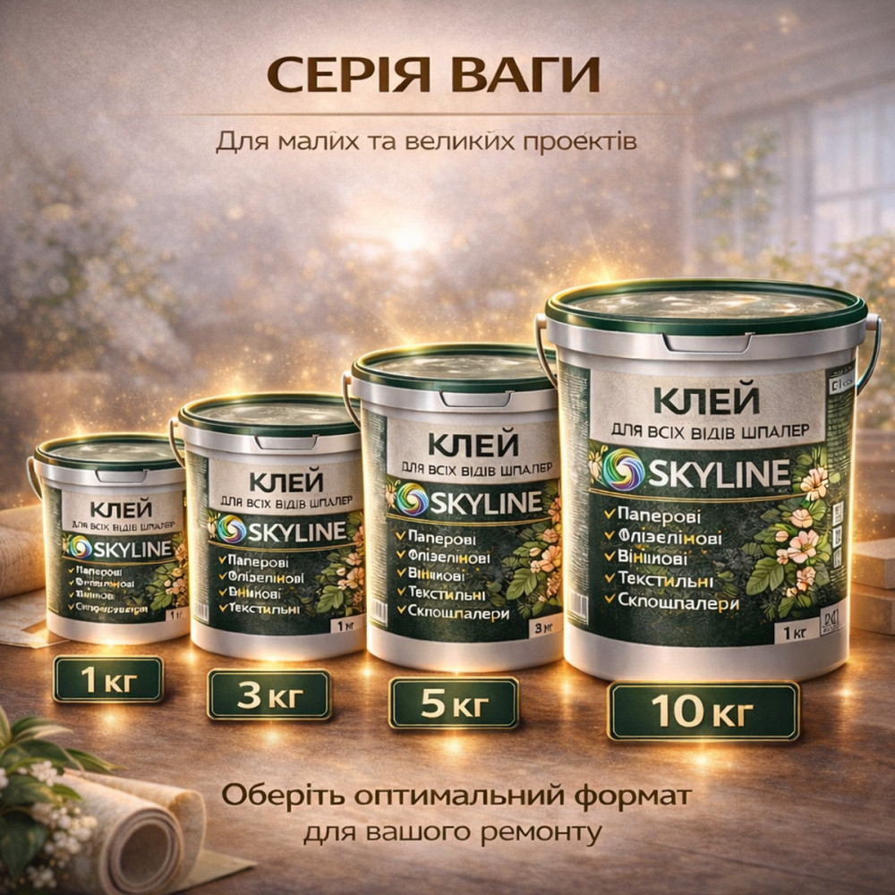 Клей для шпалер Skyline універсальний суперміцний для скловолокна і важких шпалер, готовий без запаху 1 кг Харків - фото 10