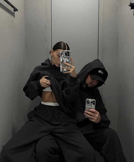 Жіночий стильний спортивний костюм тринитка на флісі Чорний, 46/48 Одеса - фото 2