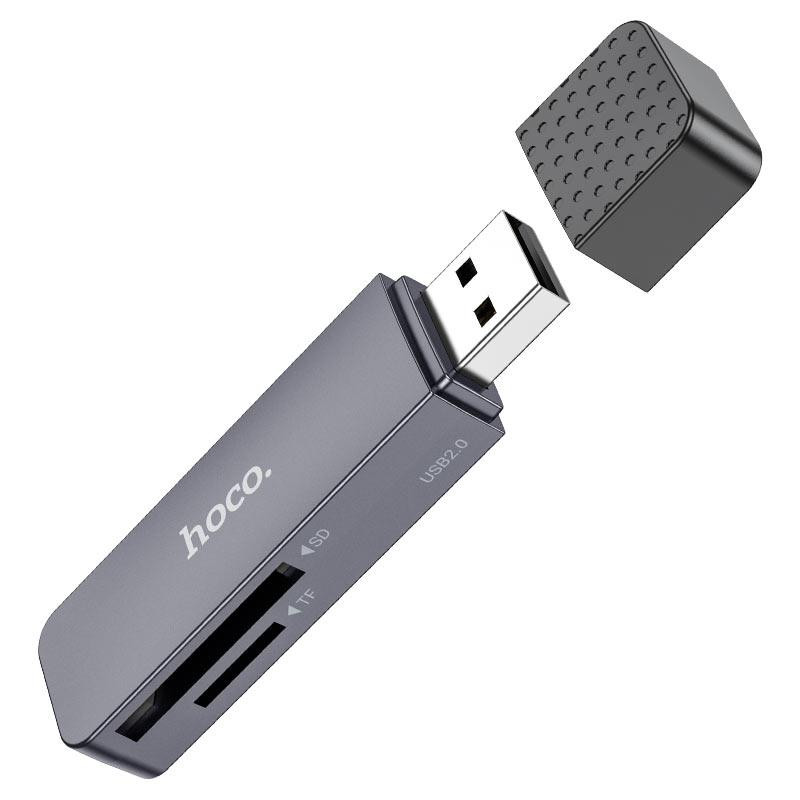 Кардрідер HOCO HB45 Spirit 2-in-1 USB 2.0 card reader Metal Gray Одесса - изображение 3