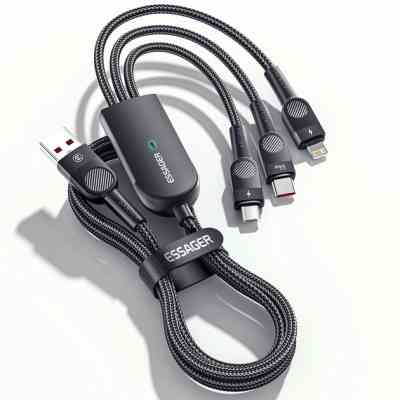 Дата кабель USB 2.0 AM to Lightning + Micro 5P + Type-C 1.2m 66W black Essager (EXCMTL-XJ01) Вінниця