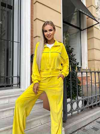 Женский стильный повседневный велюровый костюм двойка Лимонный Одесса