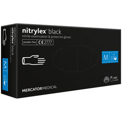 Медицинские перчатки Mercator Medical Nitrylex Black Нитриловые Неопудренные диагностические Размер M 100 шт. Черные (3.1018) (5906615133292) Винница - изображение 1