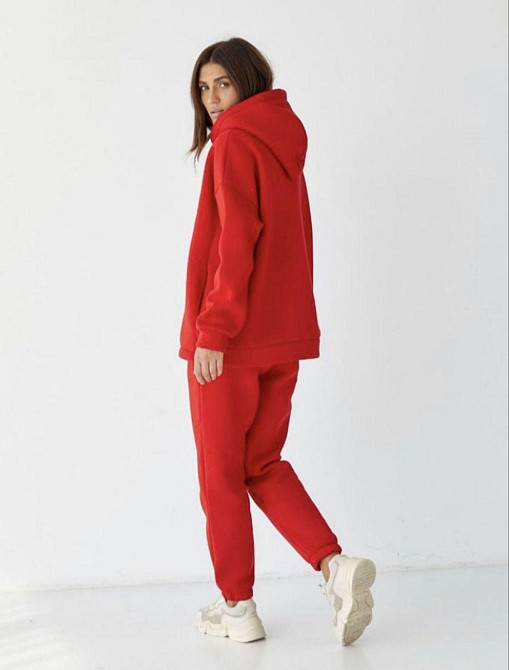 Женский спортивный теплый костюм на флисе батал Красный 2XL/3XL Харьков - изображение 3