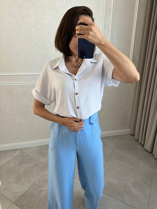 Жіноча легка базова сорочка з коротким рукавом на ґудзиках американський креп Білий, 50/52 Одеса - фото 2