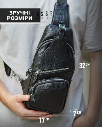 Сумка-слінг чоловіча на плече 17х32х7, нагрудний шкіряний рюкзак для міста TIDING BAG MK16094 чорний Кам'янське