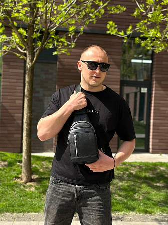 Мужской стильный черный кожаный слинг на плечо TIDING BAG 7862 Киев - изображение 6