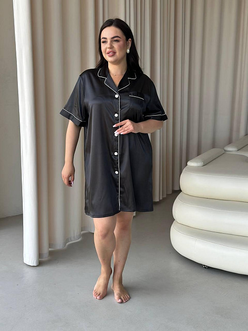 Жіноча шовкова нічна сорочка великих розмірів Ночнушка PLUS SIZE Одяг для дому Сукня для сну шовк Армані Одеса - фото 8