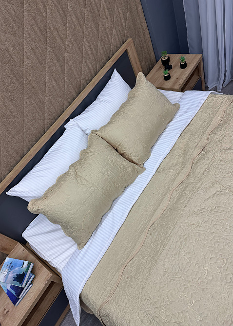 Покривало стьобане з наволочками Expo Trade листя 220x220 (+-10 см) бежевий (85-150) Київ - фото 7