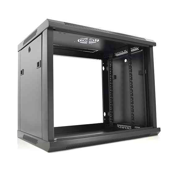 Шафа  Merlion 9U, 600*450*500 (Ш*Г*В)мм  загартоване скло, чорна. сталь 1,2мм з замком Київ