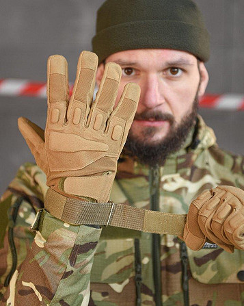 Рукавички тактичні чоловічі повнопали з захистом кайот Одесса - изображение 4