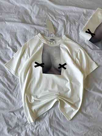 Жіноча стильна оверсайз футболка з пікантним малюнком турецький кулір Одеса