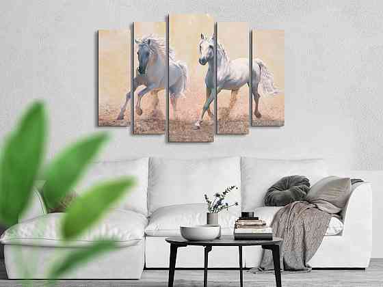 Модульна картина у вітальню / спальню Пара коней мальовані Art-476_5 ( 80х118см ) Київ