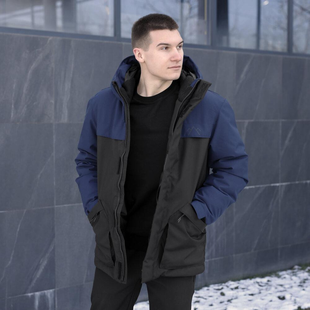 Парка чоловіча зимова з капюшоном чорно-синя Pobedov Navy Київ - фото 5