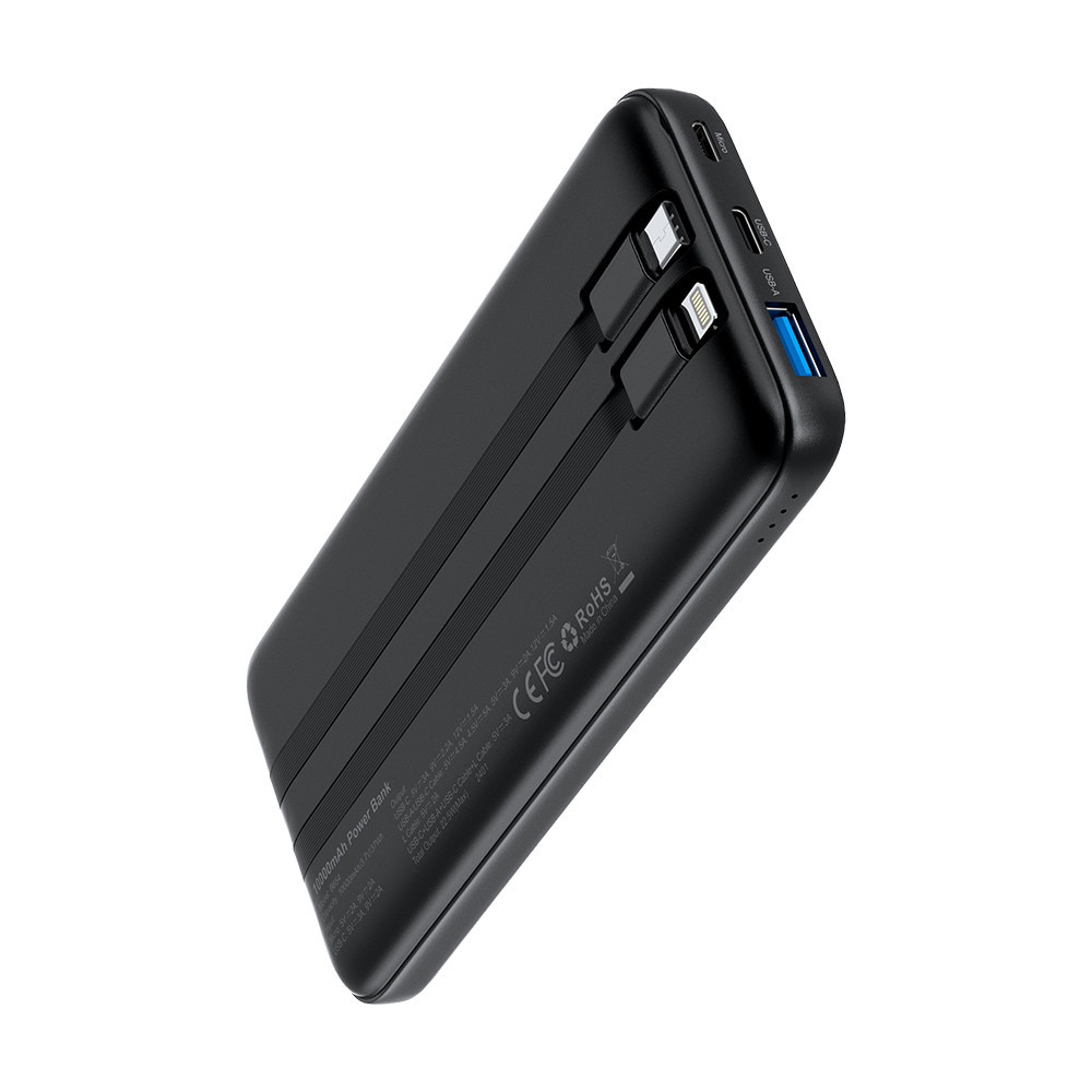 Повербанк 10000mAh Choetech B654 Black 22.5W QC3.0 PD3.0 вбудовані кабелі Type-C та Lightning (43-00147) Киев - изображение 18