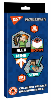 Олівці кольорові 12/24 кол. "Yes" Minecraft двосторонні тригранні, 290702, шт Київ - фото 1