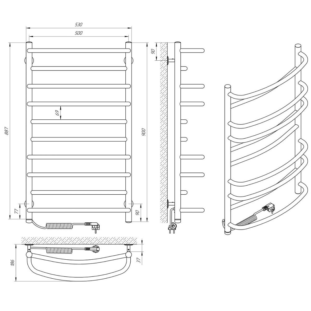 Електрична рушникосушарка Laris Євромікс П10 500Х900 Е сенсор S3 ліве підключ Київ - фото 8