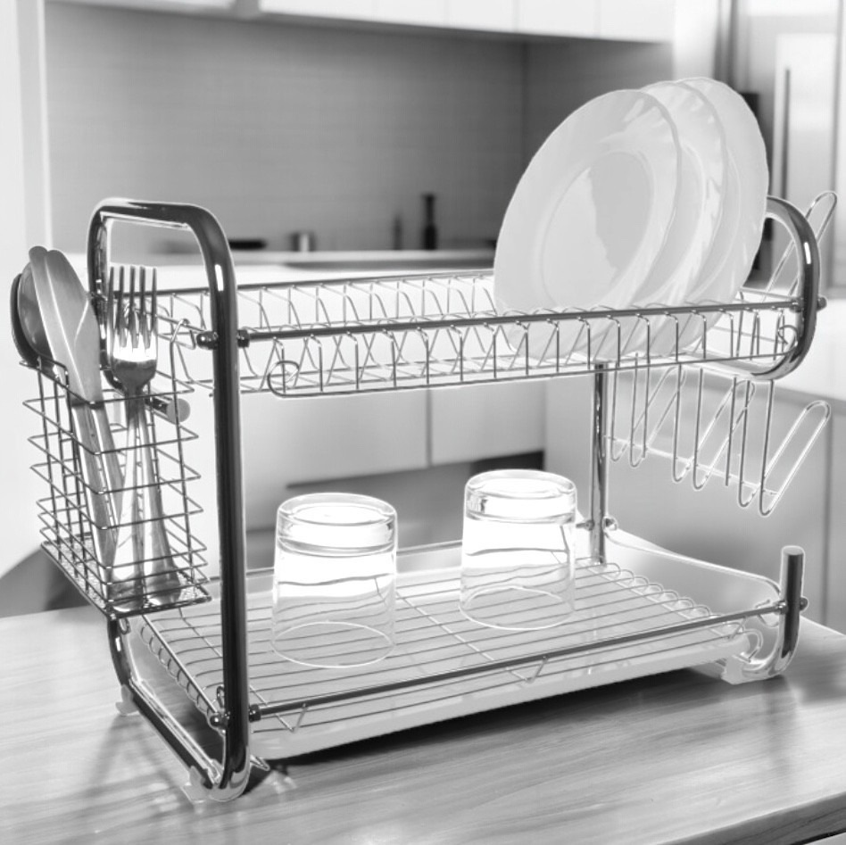 Сушилка на стол UNIQUE UN-2001  из нержавеющей стали для посуды 2 яруса, пластиковый поддон,  42*23*37 см Одесса - изображение 2