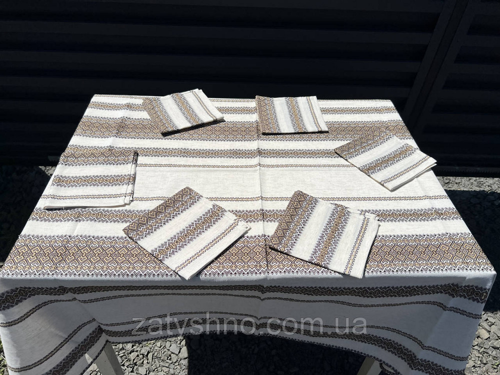 Вишита скатертина з серветками кавова Київ - фото 3