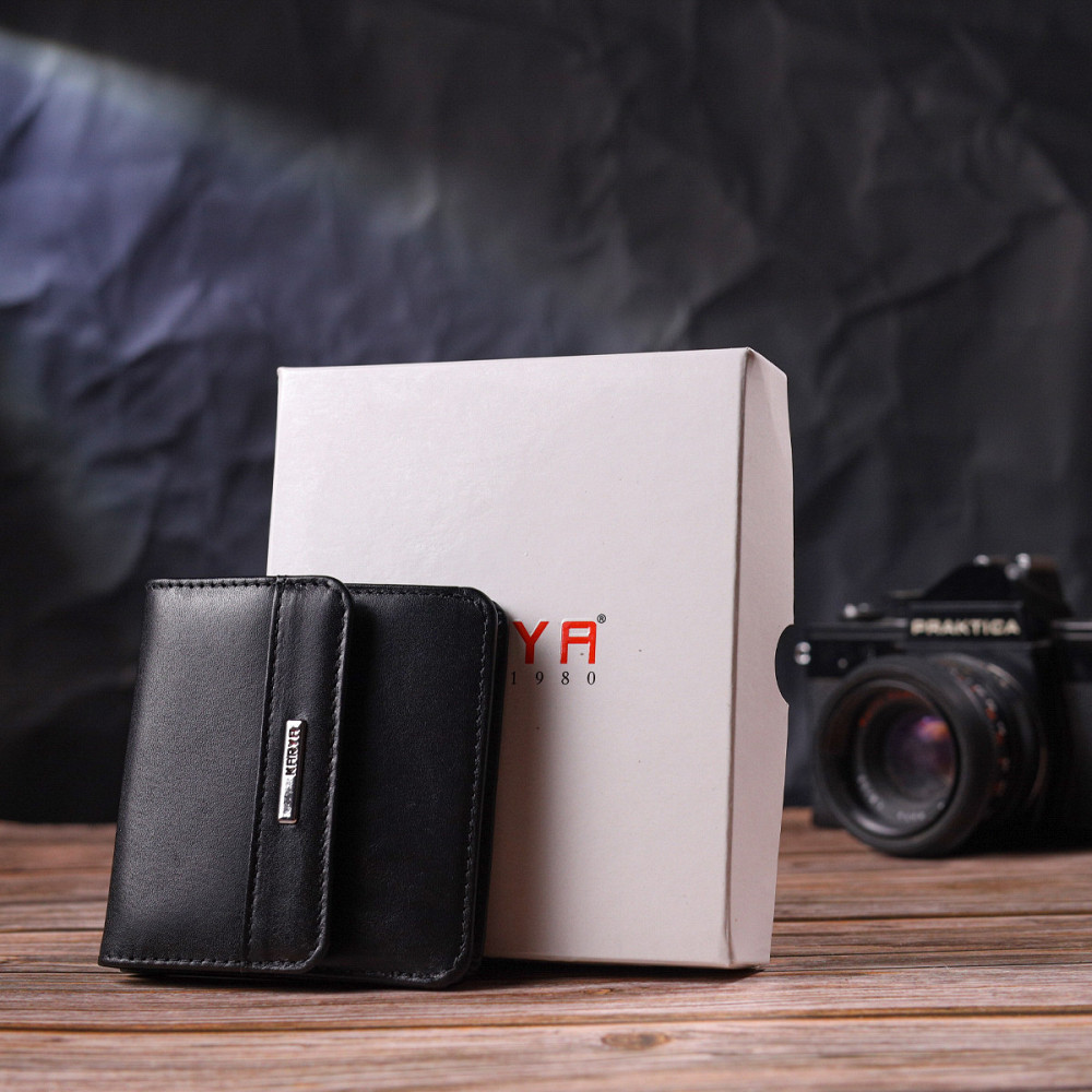 Компактный женский кошелек из натуральной гладкой кожи KARYA 21432 Черный Киев - изображение 10