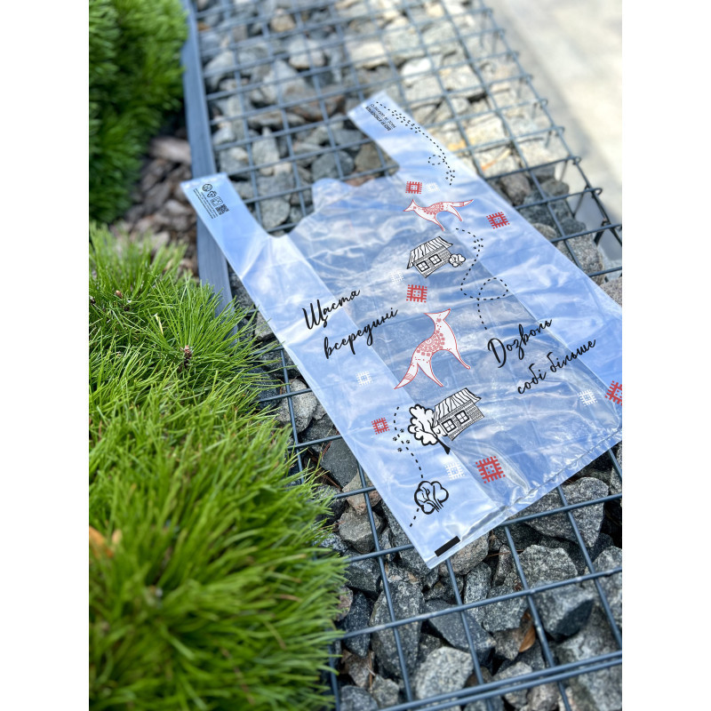 Пакет майка 34(2х8)х57см, 51мкм, (25 шт.), LDPE харчовий, прозорий, 