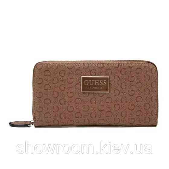 Женский брендовый кошелек на молнии Guess (7597) коричневый Киев