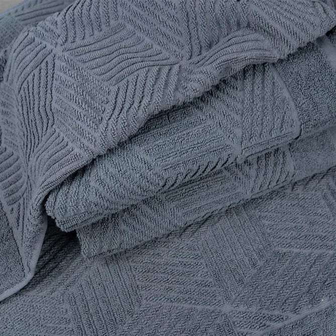 Комплект махровых полотенец Уельс 3шт GM Textile 40х70см, 50х90см, 70х140см 500г/м2 (Темно-Серый) Сумы - изображение 3