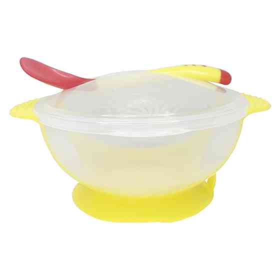 Тарілка на присосці прозора MGZ-0100(Yellow) з термоложкою та кришкою Вінниця