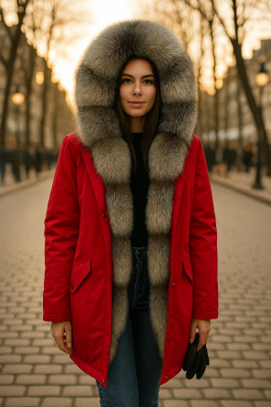 Парка жіноча з хутром блюфрост Червоний р 44 95см Харків