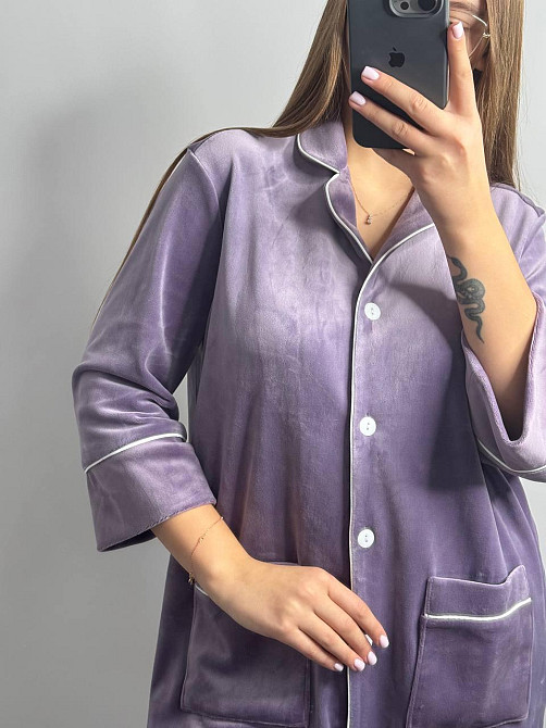 Женская рубашка-халат плюш-велюр Лиловый б/к XL-XXL Харьков - изображение 4