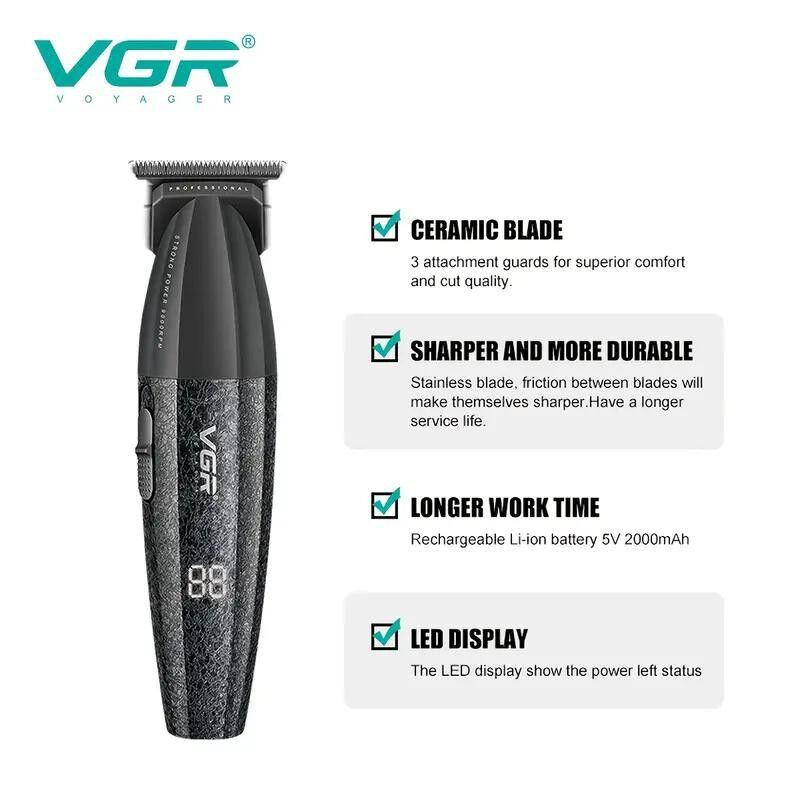 Професійний тример VGR V-640T Black: керамічні леза, DLC-покриття, акумулятор 2000 мАг, до 240 хв роботи Одеса - фото 4