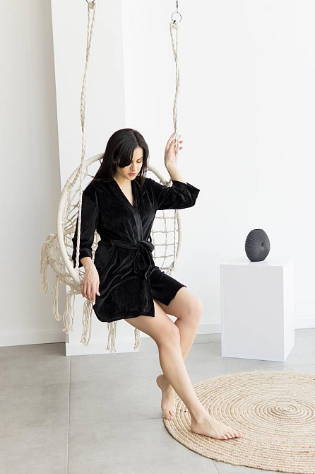 Халат женский плюш велюр под пояс Черный M Харьков - изображение 3