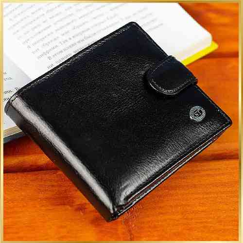 Мужской кошелек из натуральной кожи ST Leather черное портмоне на застежку с кнопкой на подарок мужчине Киев