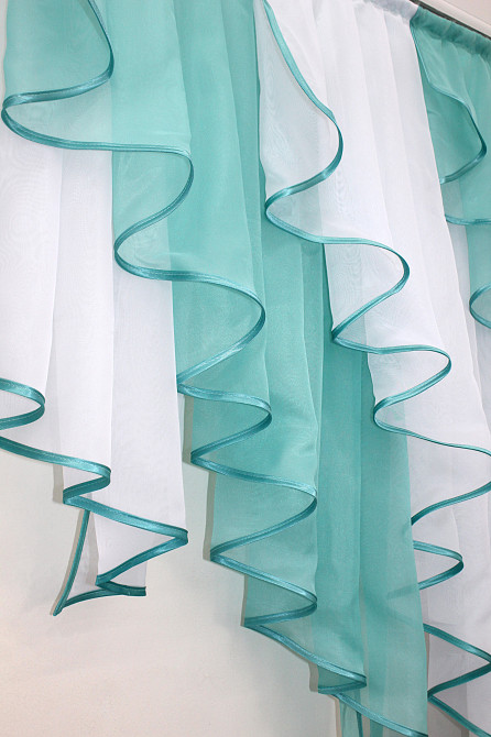 Кухонный комплект VR-Textil № 070к шторка с ламбрекеном бирюзовый с белым 200х170 см (50-335) Киев - изображение 5