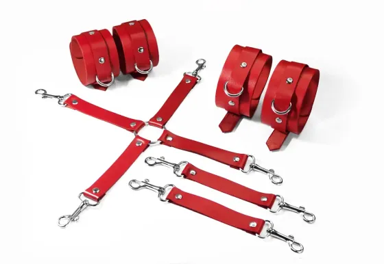 Набір для БДСМ 3 в 1 Feral Feelings BDSM Kit 3 Red, red, наручники, поножі, хрестовина Львів