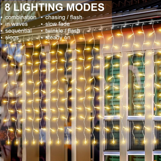 LED гірлянда-бурульки 3×1 м — тепле каскадне світло, що створює атмосферу свята будь-де на батарейках Київ