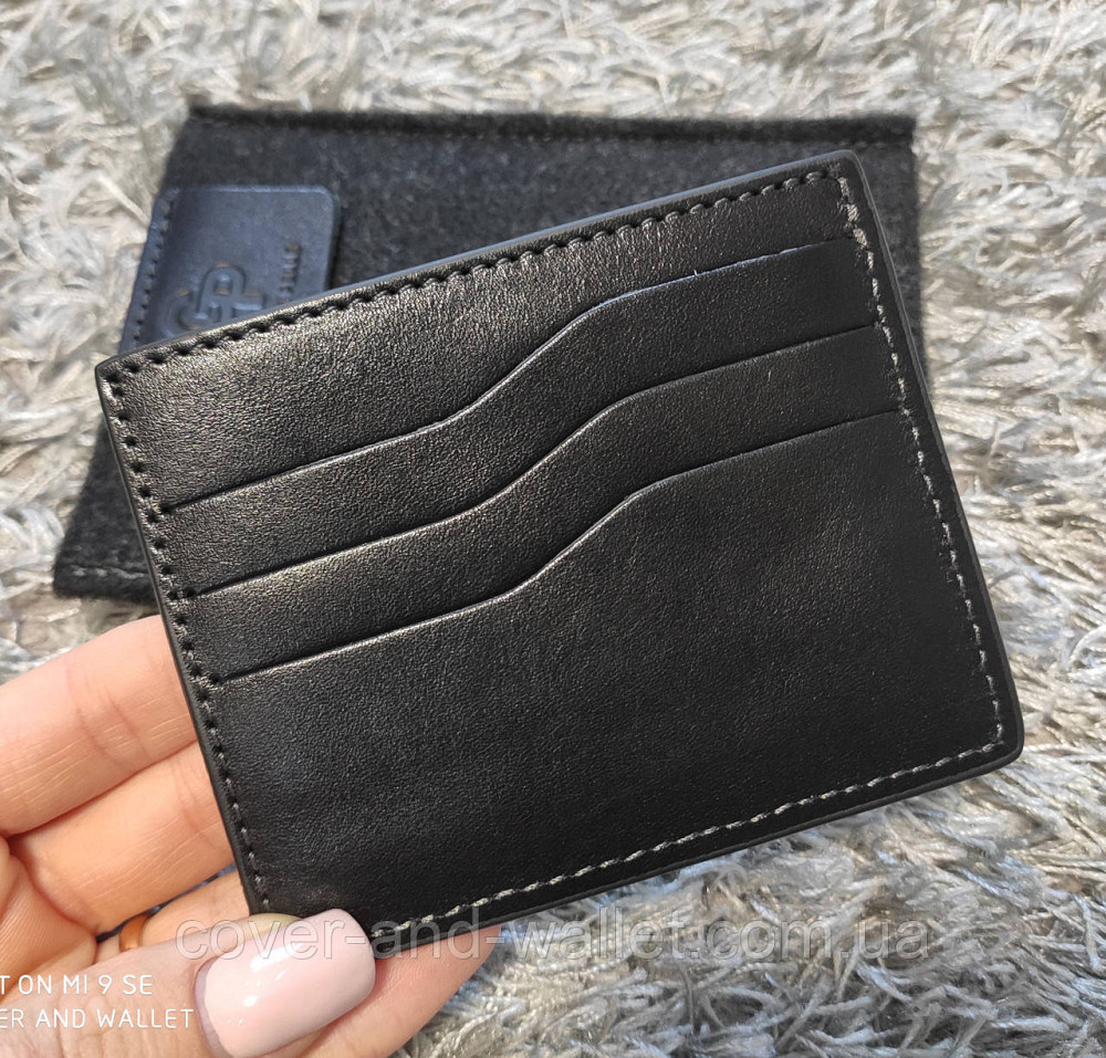 Чорний шкіряний картхолдер із відділенням для купюр Grande Pelle Київ - фото 8