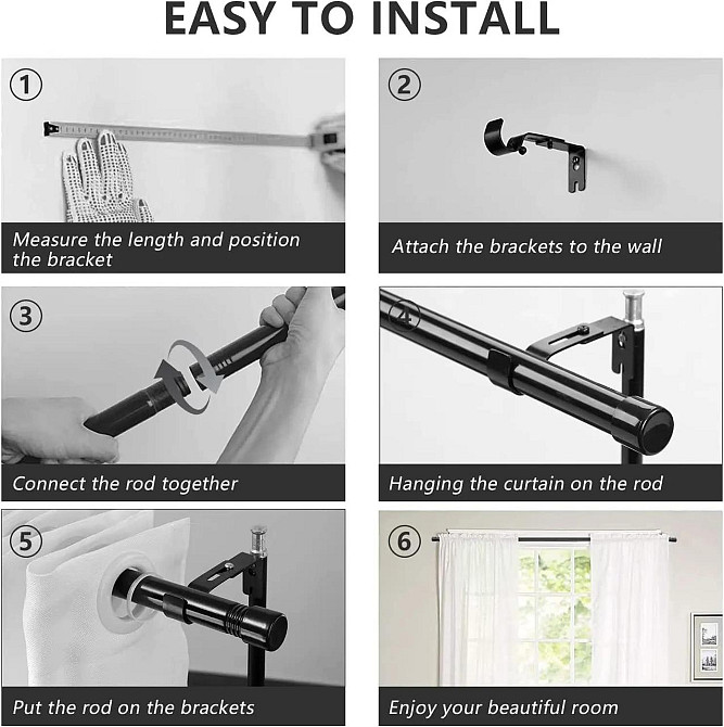 Регулируемый карниз FLY HAWK 99-121 см, нержавеющая сталь, 16 мм, комплект 2 шт, серебристый, карниз Киев - изображение 6