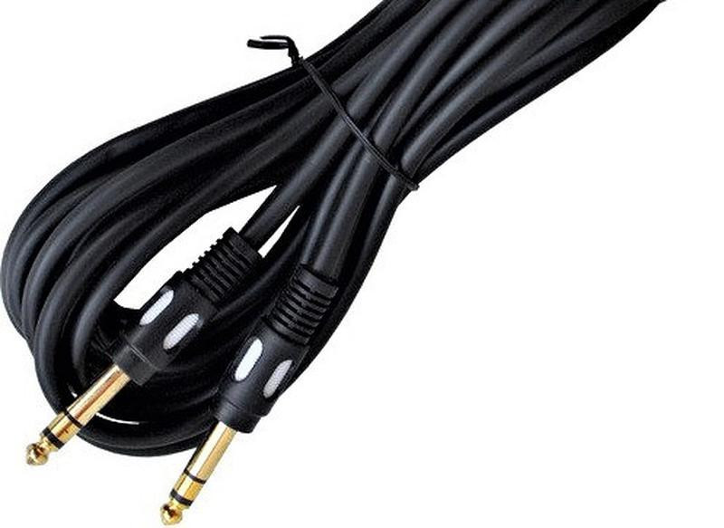 Шнур инструментальный, штекер 6,3 стерео - штекер 6,3 стерео, gold, диам.-6мм, 3м, чёрный Полтава - изображение 1