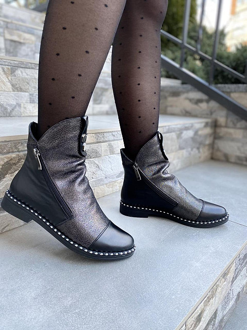 Vesna Жіночі черевики VESNA чорні натуральна шкіра-сатин зима висота 13 см (2266) 36р.39р. Коломия - фото 4