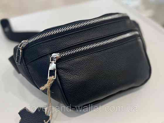 Класична чоловіча сумка бананка з натуральної фактурної шкіри ST Leather K1-17 Black Київ