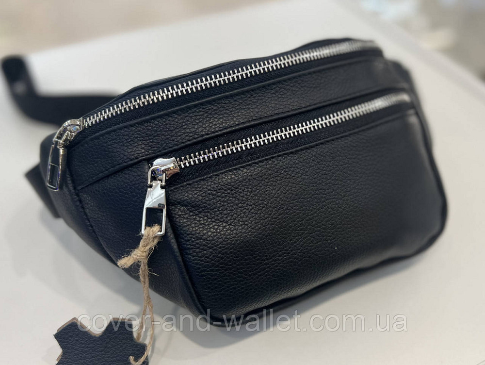 Класична чоловіча сумка бананка з натуральної фактурної шкіри ST Leather K1-17 Black Київ - фото 6